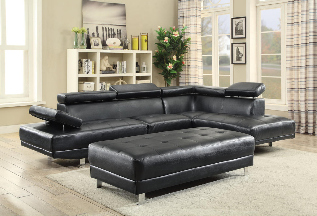 Black Sectional with Adjustable Armrest and Headrest R7006