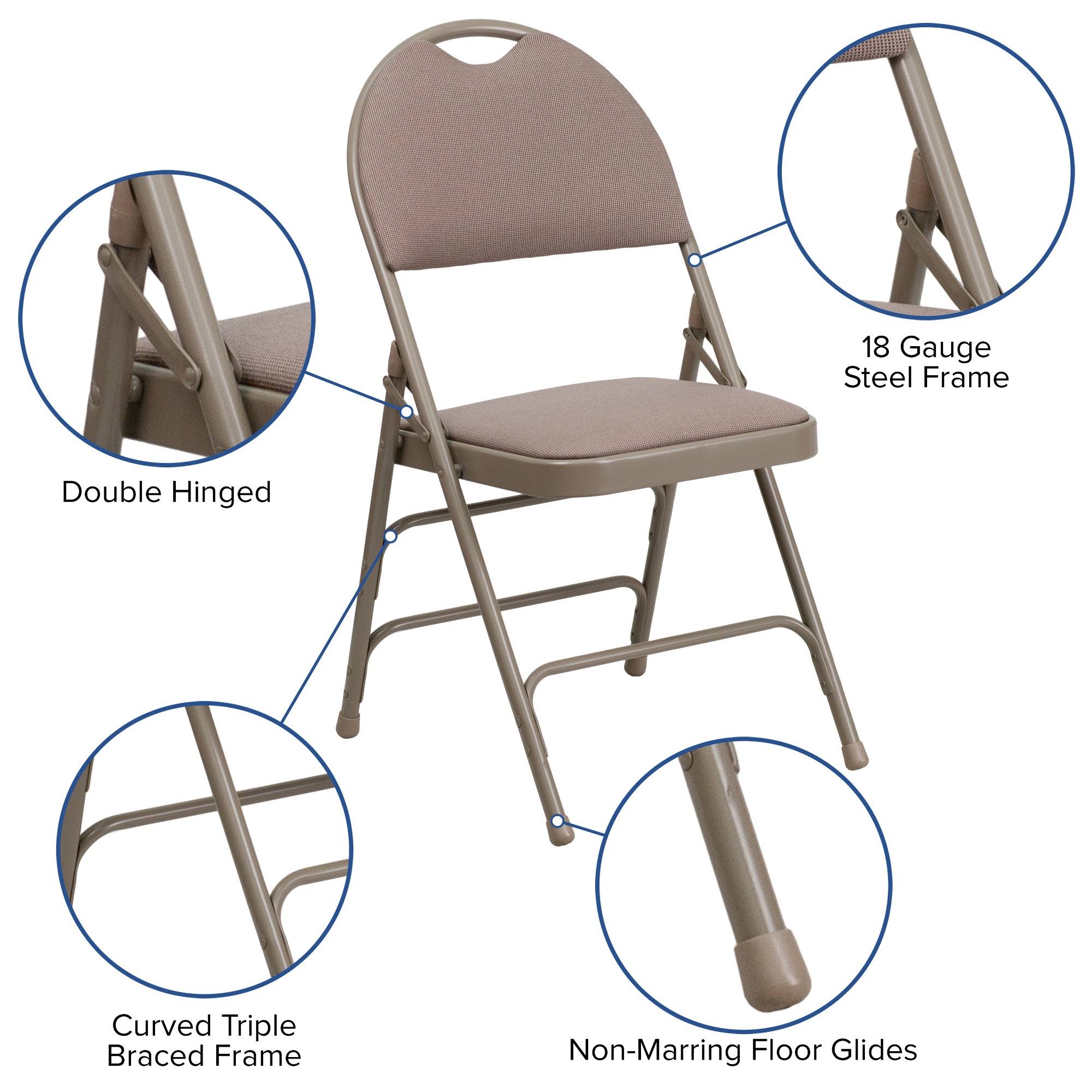 Beige Fabric Metal Folding Chair H41855