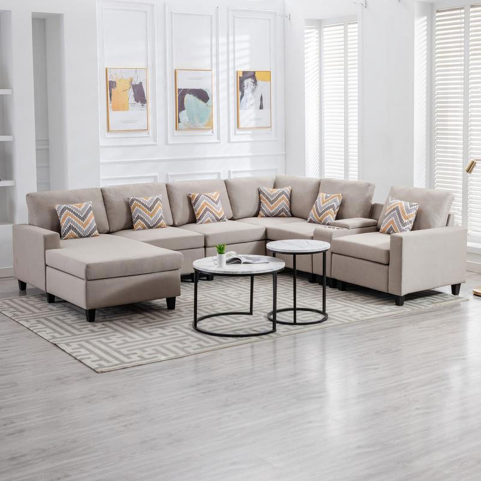 Beige Fabric Reversible Sectional with Storage Console L19144