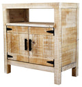 Distressed Wood Accent Cabinet with Open Shelf 2 Doors Iron Handles O522