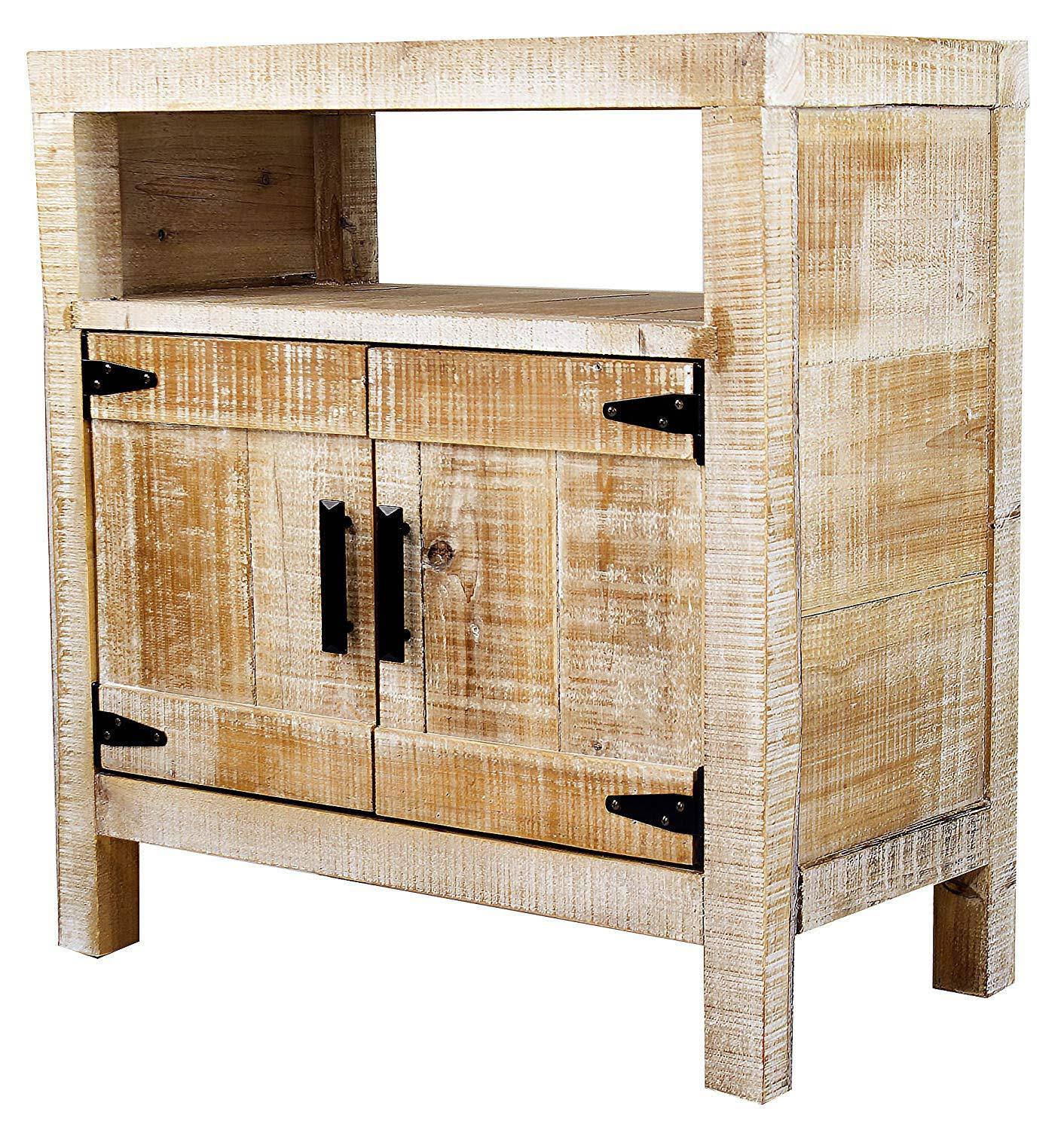 Distressed Wood Accent Cabinet with Open Shelf 2 Doors Iron Handles O522