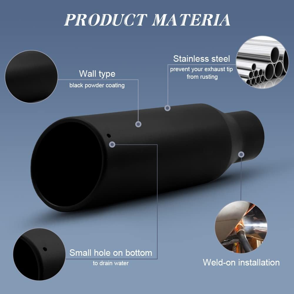 2PCS Black Stainless Steel Exhaust Tips Pack of 2 Y257074