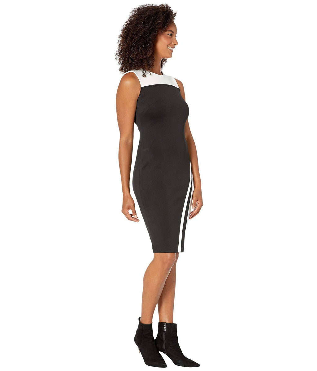 Colorblocked Asymmetrical Scuba Dress - Black/White C131222