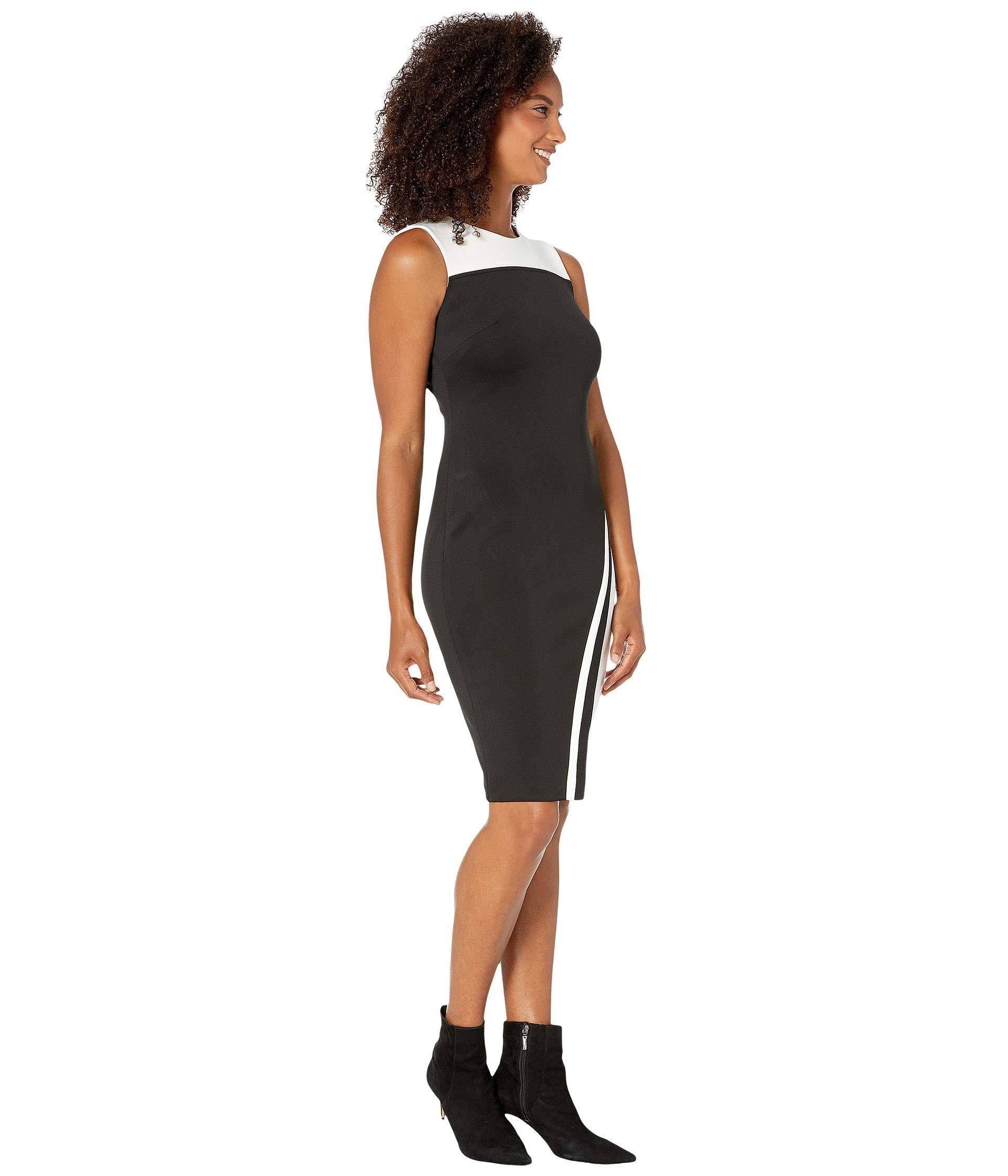 Colorblocked Asymmetrical Scuba Dress - Black/White C131222