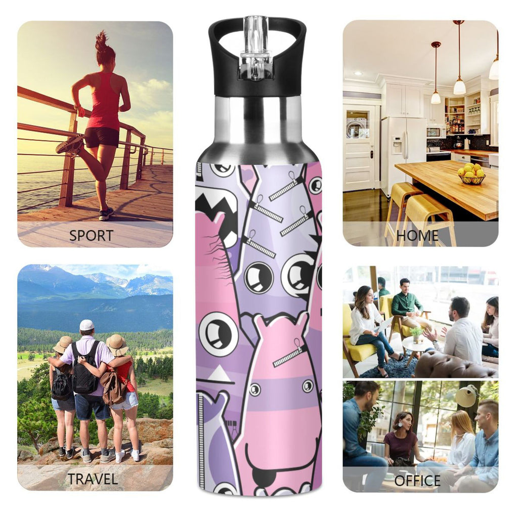 Stainless Steel Insulated Vacuum Flask Water Bottle with Straw Lid L863