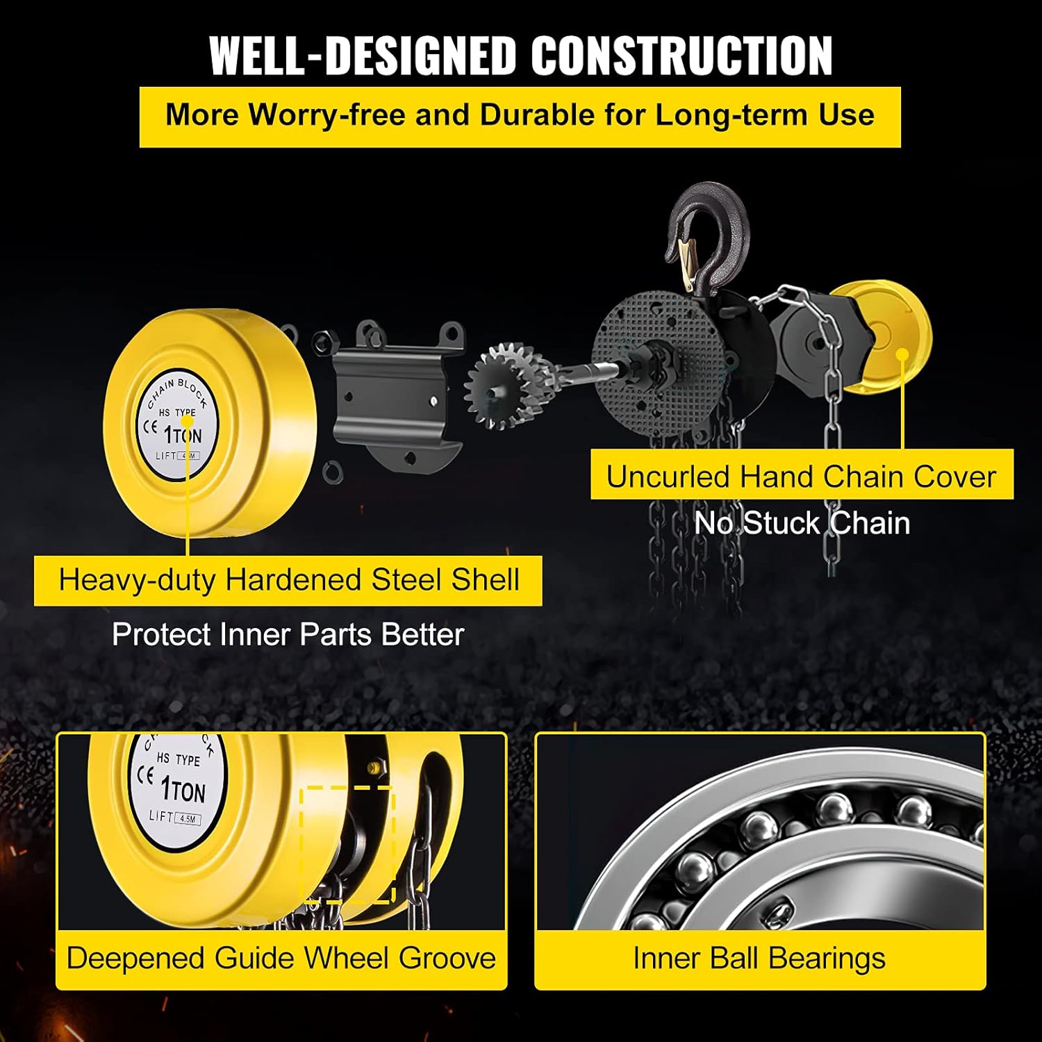 2200 lbs 1 Ton Capacity Manual Chain Block, 15ft Lift, Pack of 2 Y66907