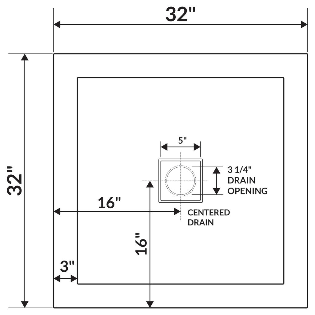 32 x 32 Single Threshold Shower Pan Base Center Drain Y622833