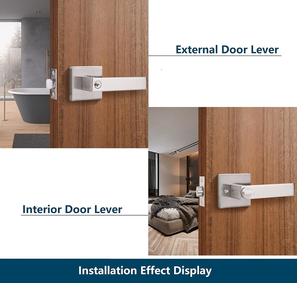 5 Pack Keyed Entry Lever Lock, Satin Nickel Finish E141687