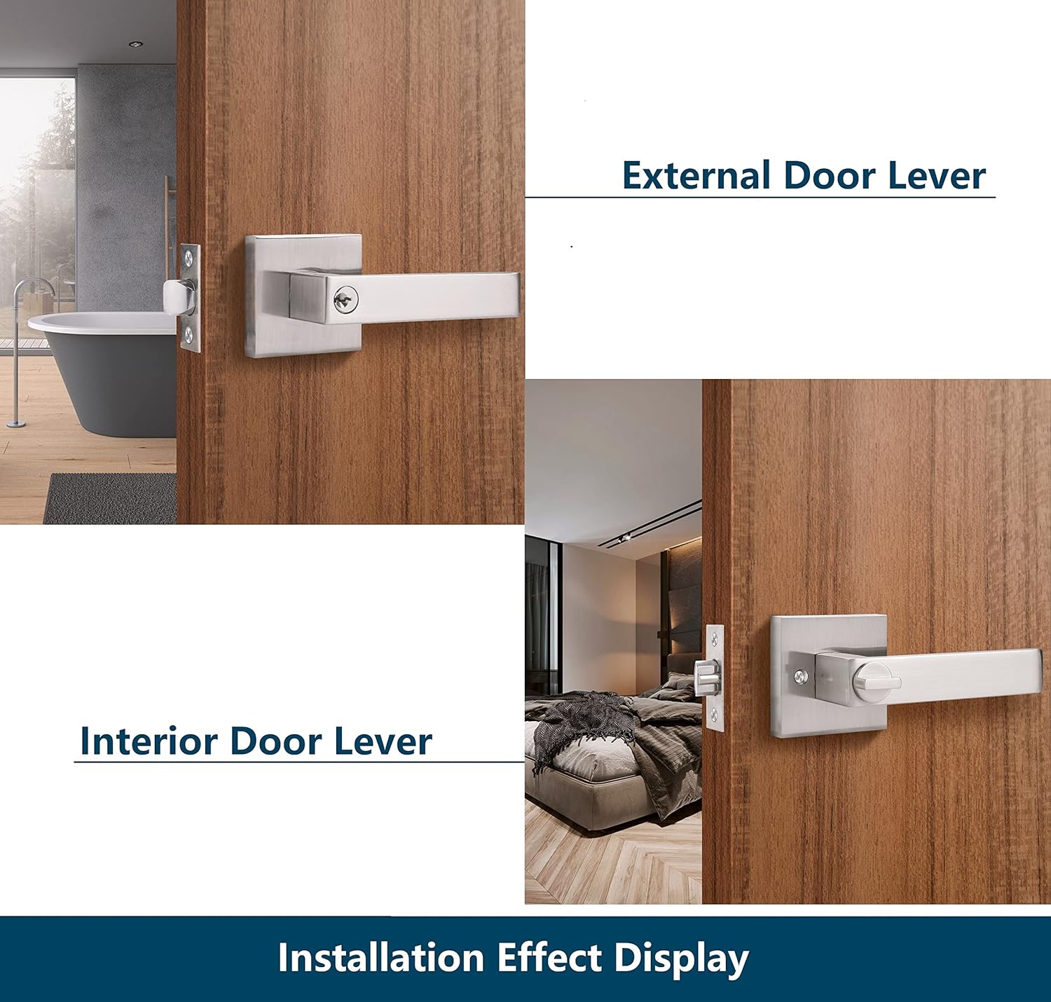 5 Pack Keyed Entry Lever Lock, Satin Nickel Finish E141687
