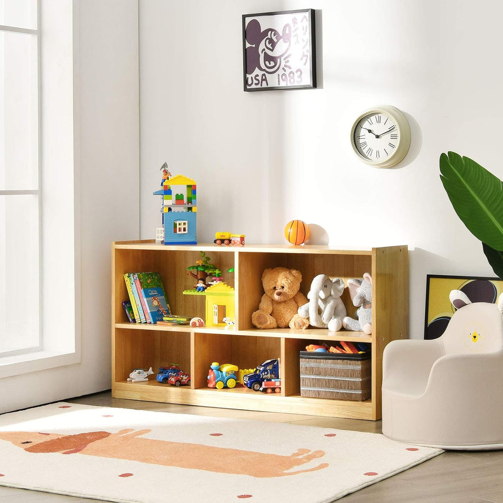 Natural Wooden 2 Tier 5 Cube Bookcase K530176