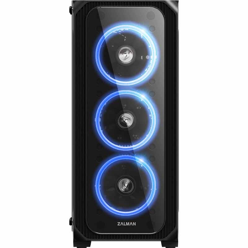 ATX Mid Tower Gaming PC Case with Tempered Glass and 4 Pre-Installed 120mm RGB LED Ring Fans M17338