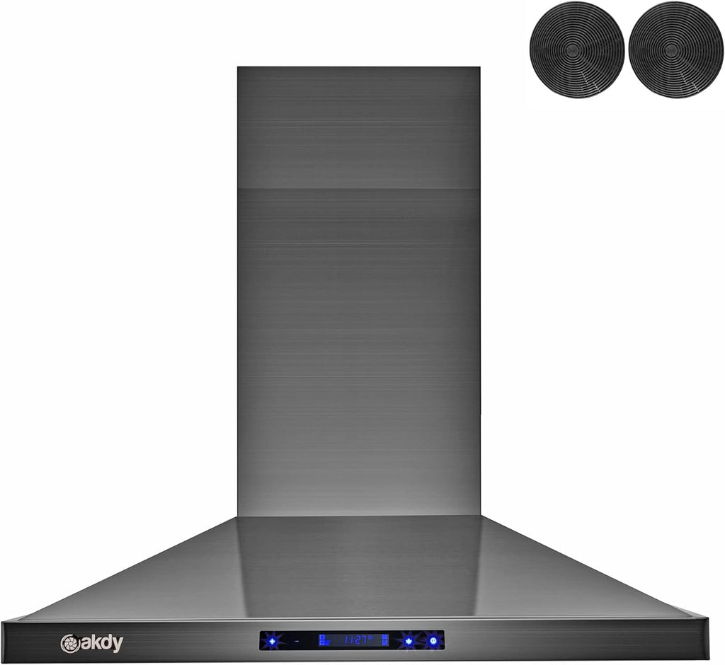 Black Stainless Steel Wall Mount Range Hood with Touch Panel and Carbon Filters T62841