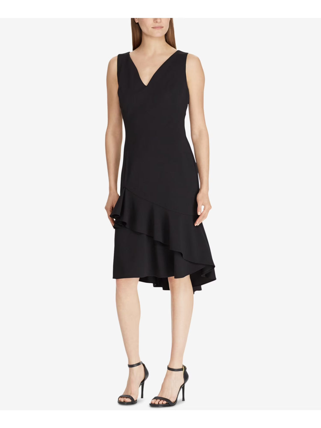 Black Ruffled V Neck Sheath Dress G3672