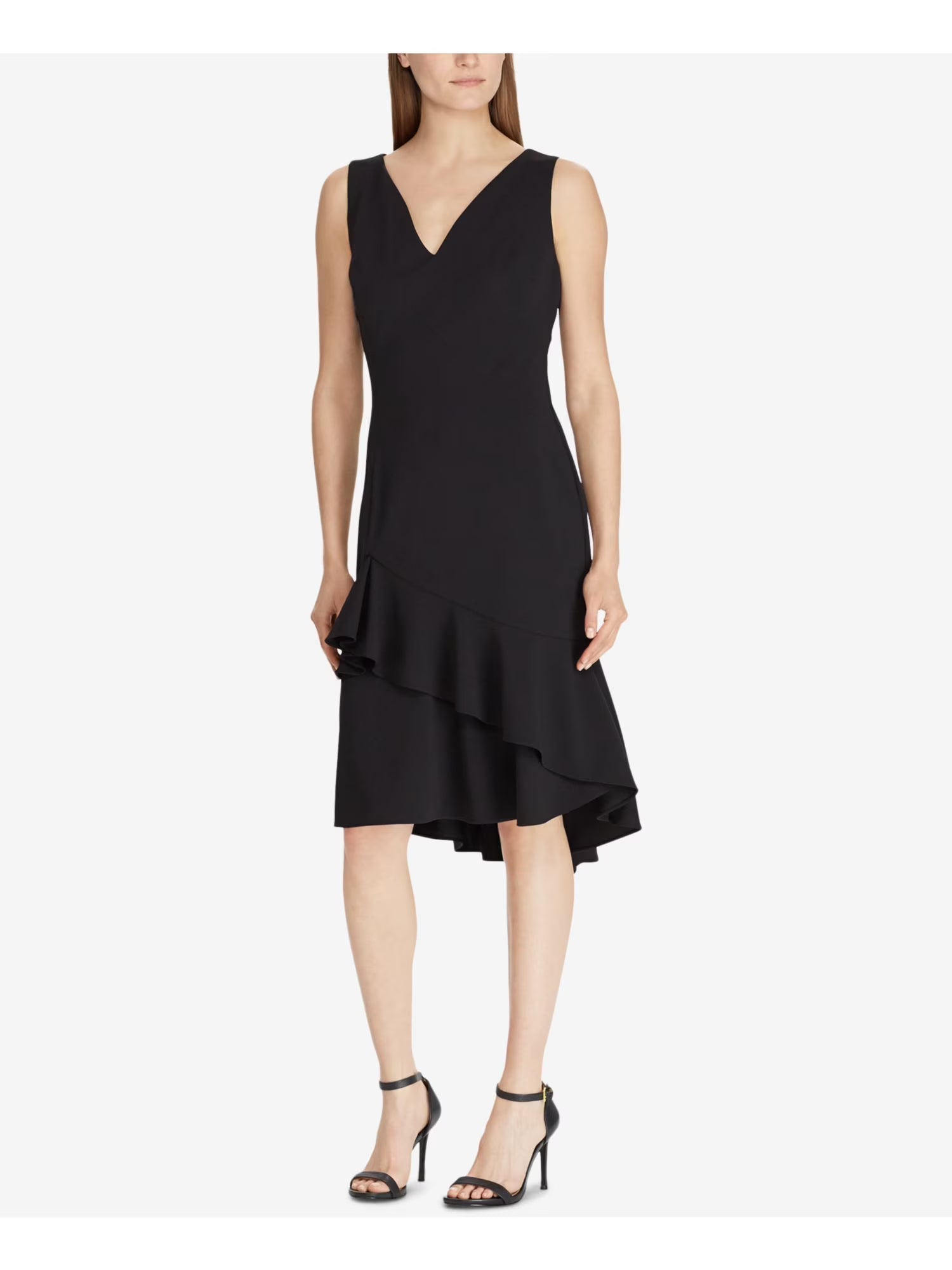 Black Ruffled V Neck Sheath Dress G3672