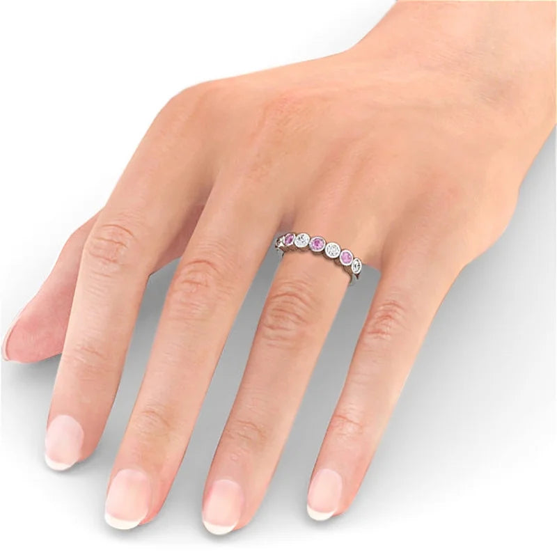 14K White Gold Eternity Band with Pink Sapphire and Diamond H829721