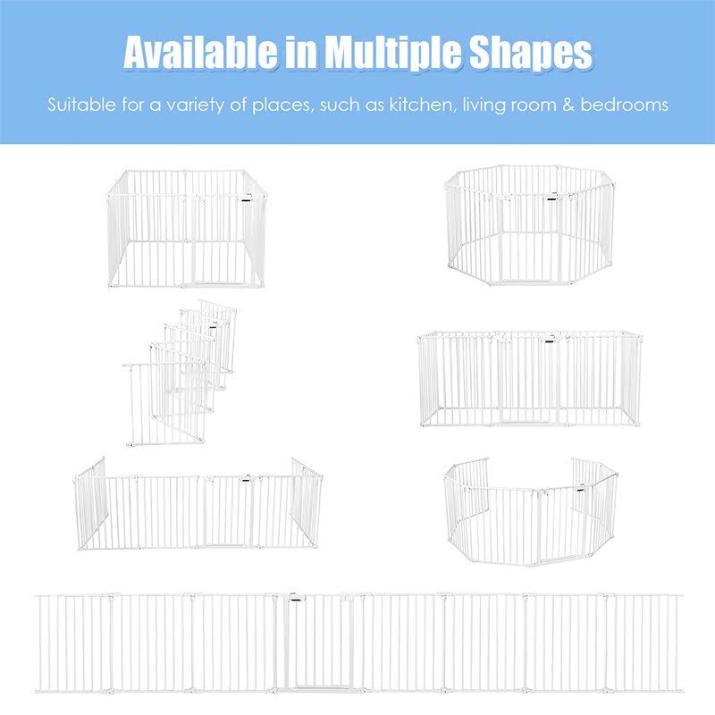8 Panel Metal Gate Baby Pet Fence Playpen Barrier White Z366