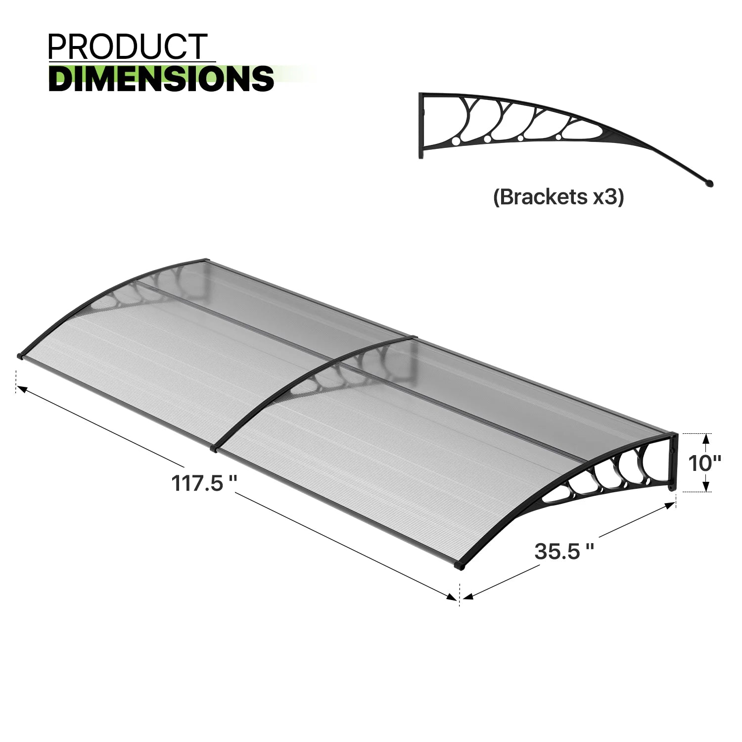Black Polycarbonate Window Awning & Door Canopy I2923