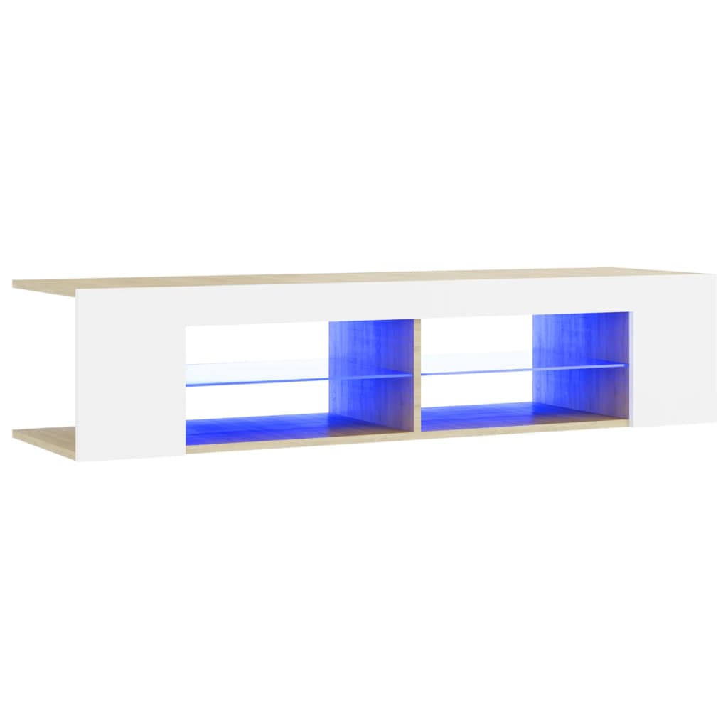 White Sonoma Oak TV Cabinet with LED Lights I772