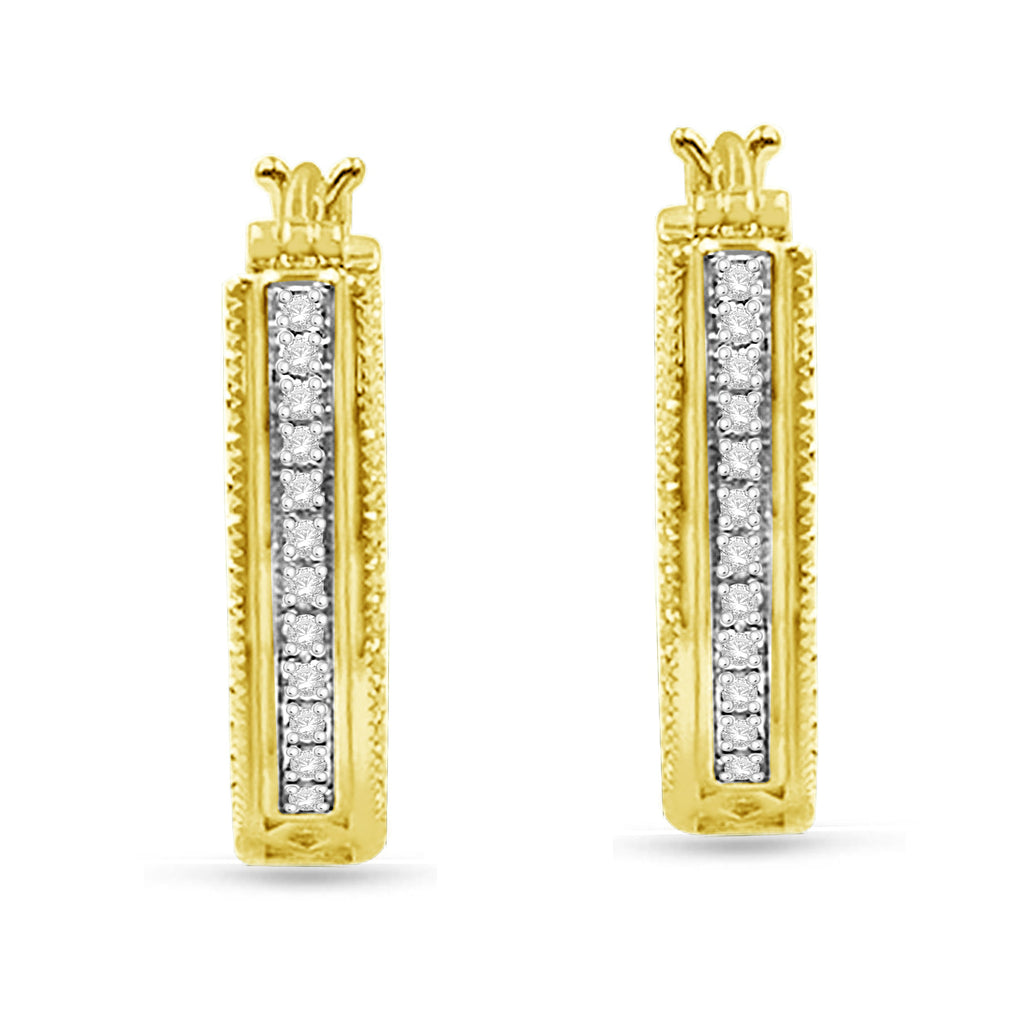 Yellow Gold Plated Sterling Silver Diamond Hoop Earrings H948
