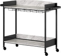 Black Faux Carrara Marble Mobile Bar Cart Y29061