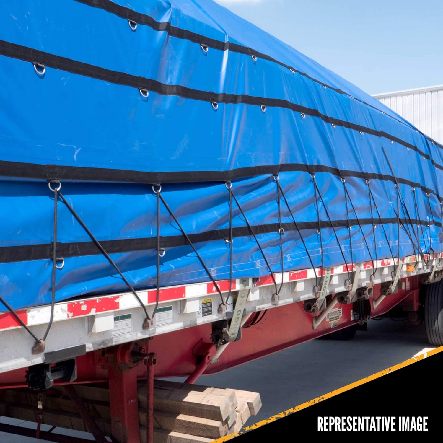 18 Ounce Blue Lumber Tarp with 4 Foot Drop and Flap M691