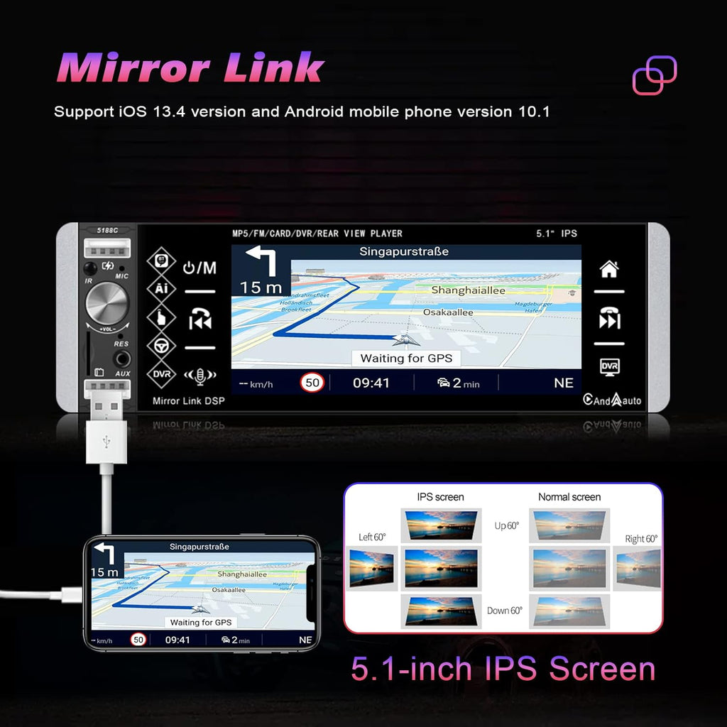 Single Din 5.1 Inch Touchscreen Car Stereo with Bluetooth V69767