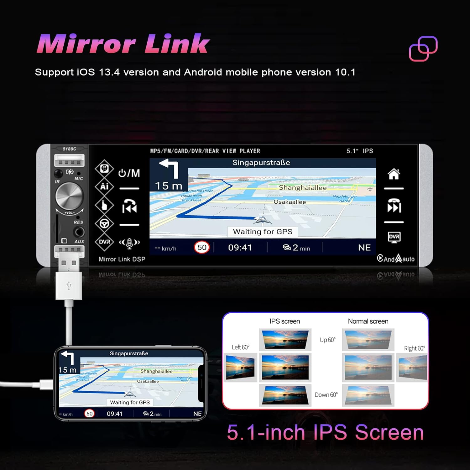 Single Din 5.1 Inch Touchscreen Car Stereo with Bluetooth V69767
