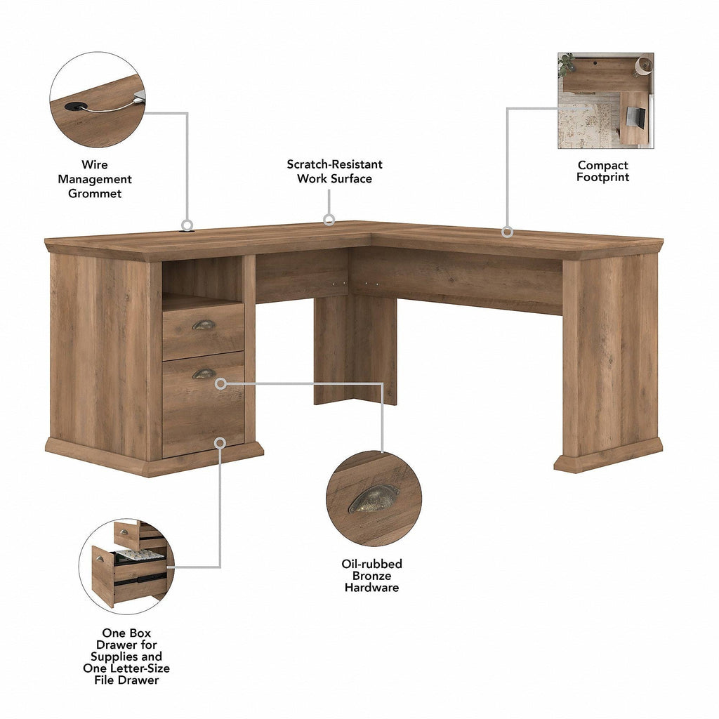 60W L Shaped Desk with Storage in Reclaimed Pine X191