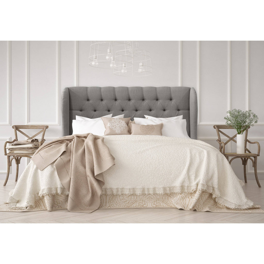Gray Linen Tufted Wingback Headboard W875381