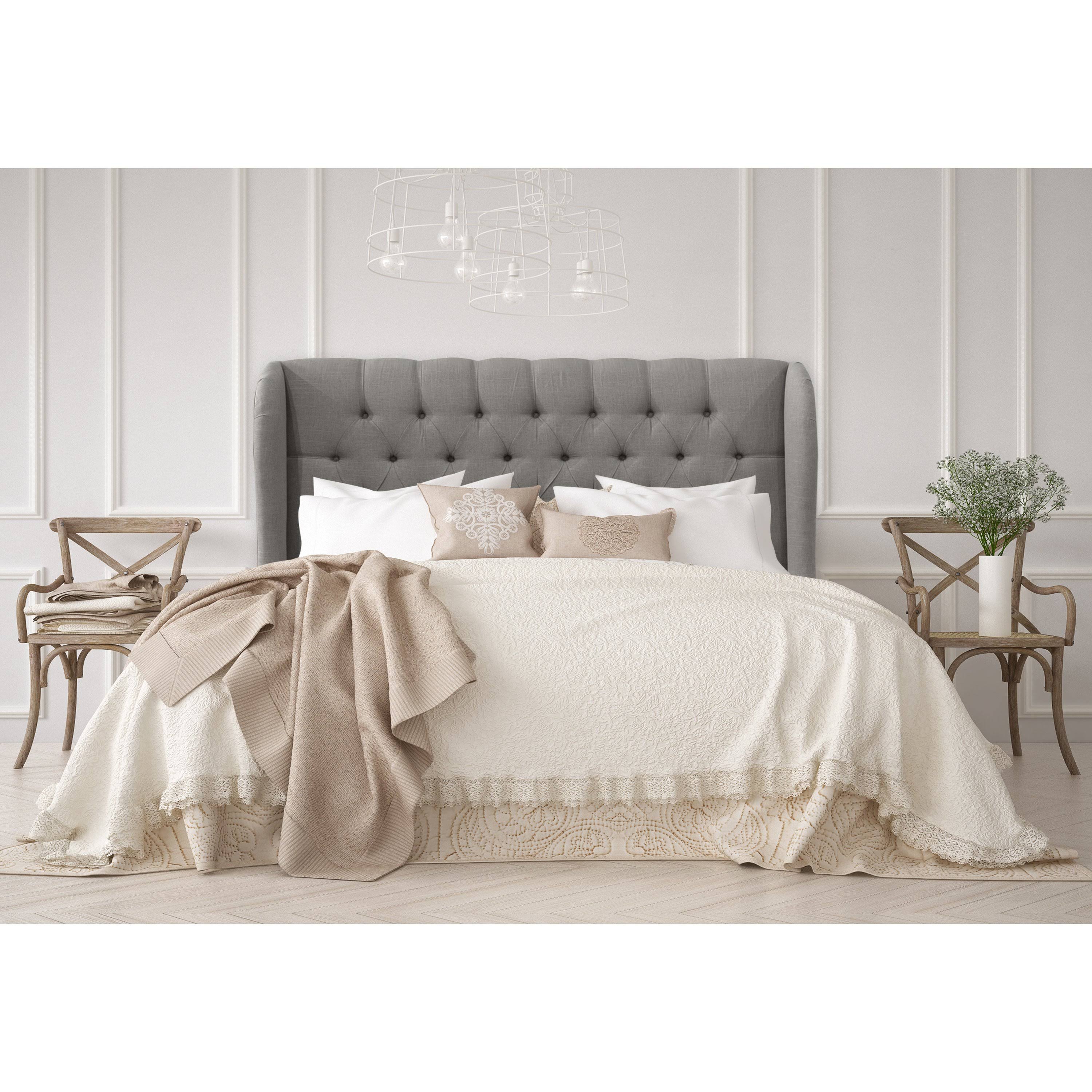 Gray Linen Tufted Wingback Headboard W875381