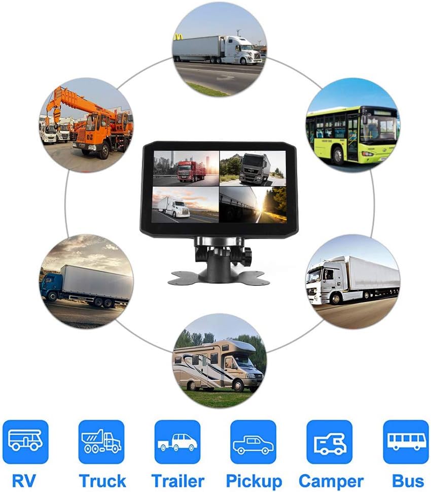 4CH Truck Dash Camera System DVR Recorder Waterproof Backup Camera Front&Sides&Rear VGA 7.0 Monitor Infrared Night Vision B48545