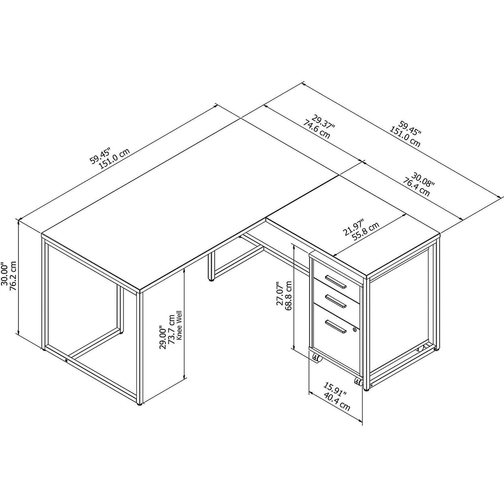 60W L Shaped Desk with 30W Return and Mobile File Cabinet, Century Walnut H424