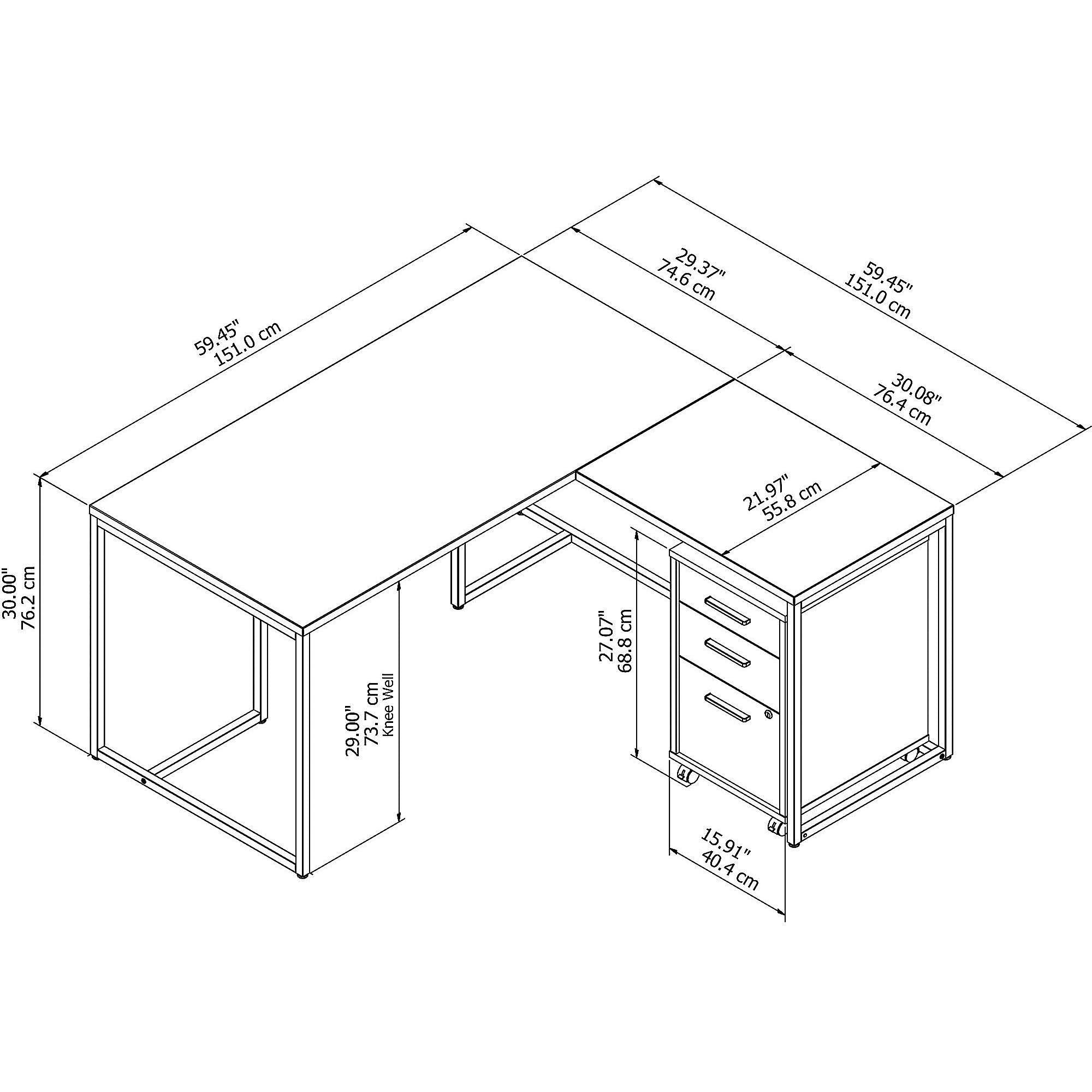 60W L Shaped Desk with 30W Return and Mobile File Cabinet, Century Walnut H424