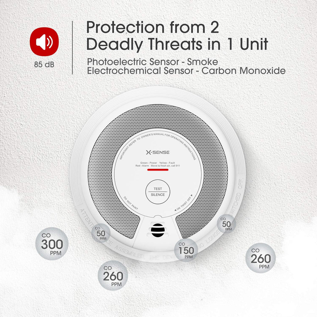 2-in-1 Smoke and Carbon Monoxide Detector Alarm, 10-Year Battery-Operated Dual Sensor, Pack of 3 F874553