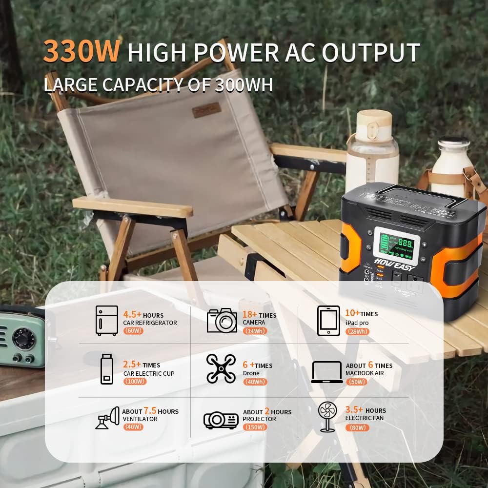 Portable Power Station 330W 300Wh Lithium Battery with AC Outlet and LED Light P88870