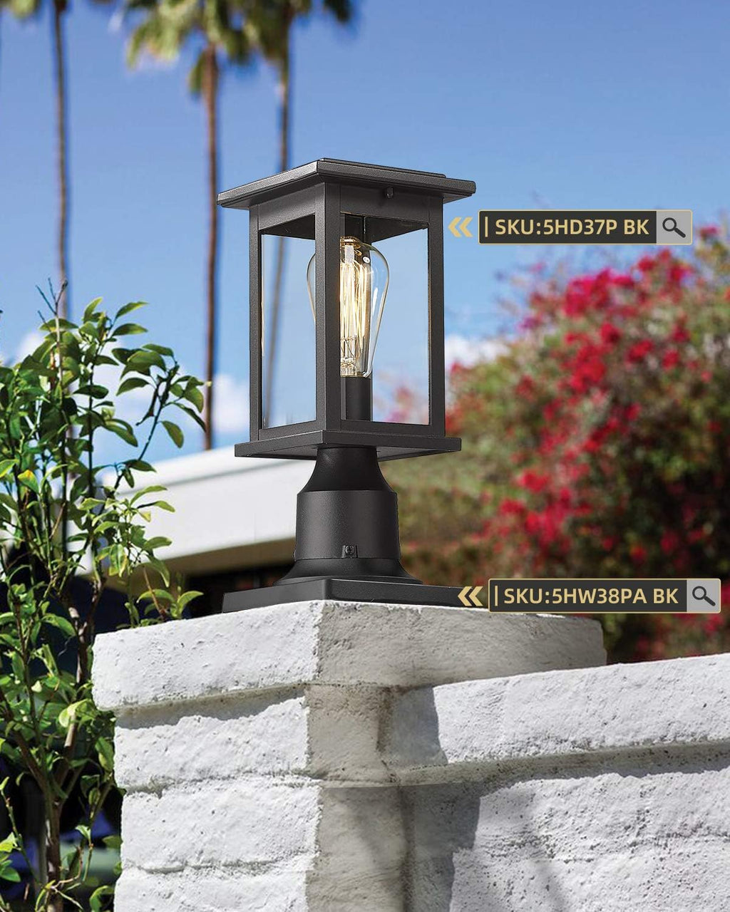 Black Cast Aluminum Post Light Mount Base Adapter, Pack of 2 I2325
