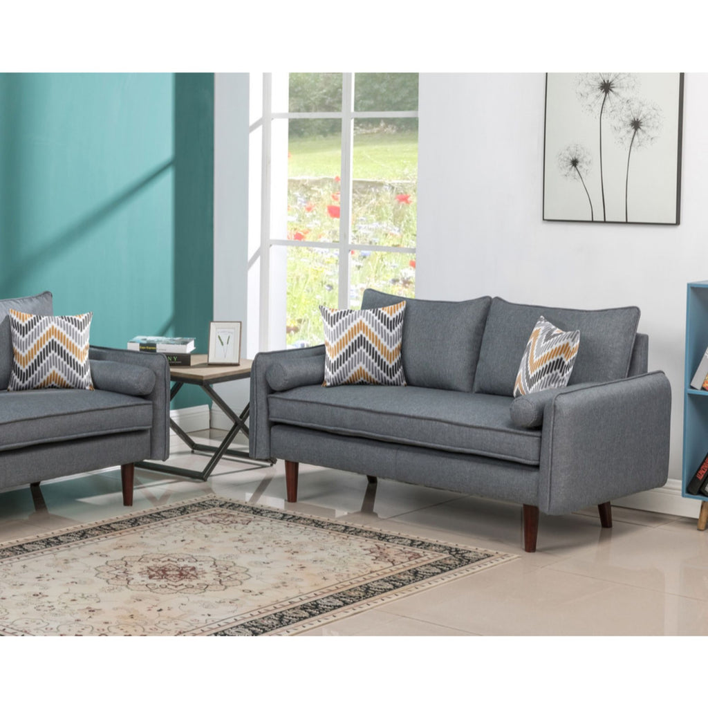 Gray Linen Loveseat Couch with USB Charging Ports & Pillows H7738