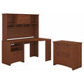 Corner Desk with Hutch and Lateral File Cabinet in Serene Cherry X233