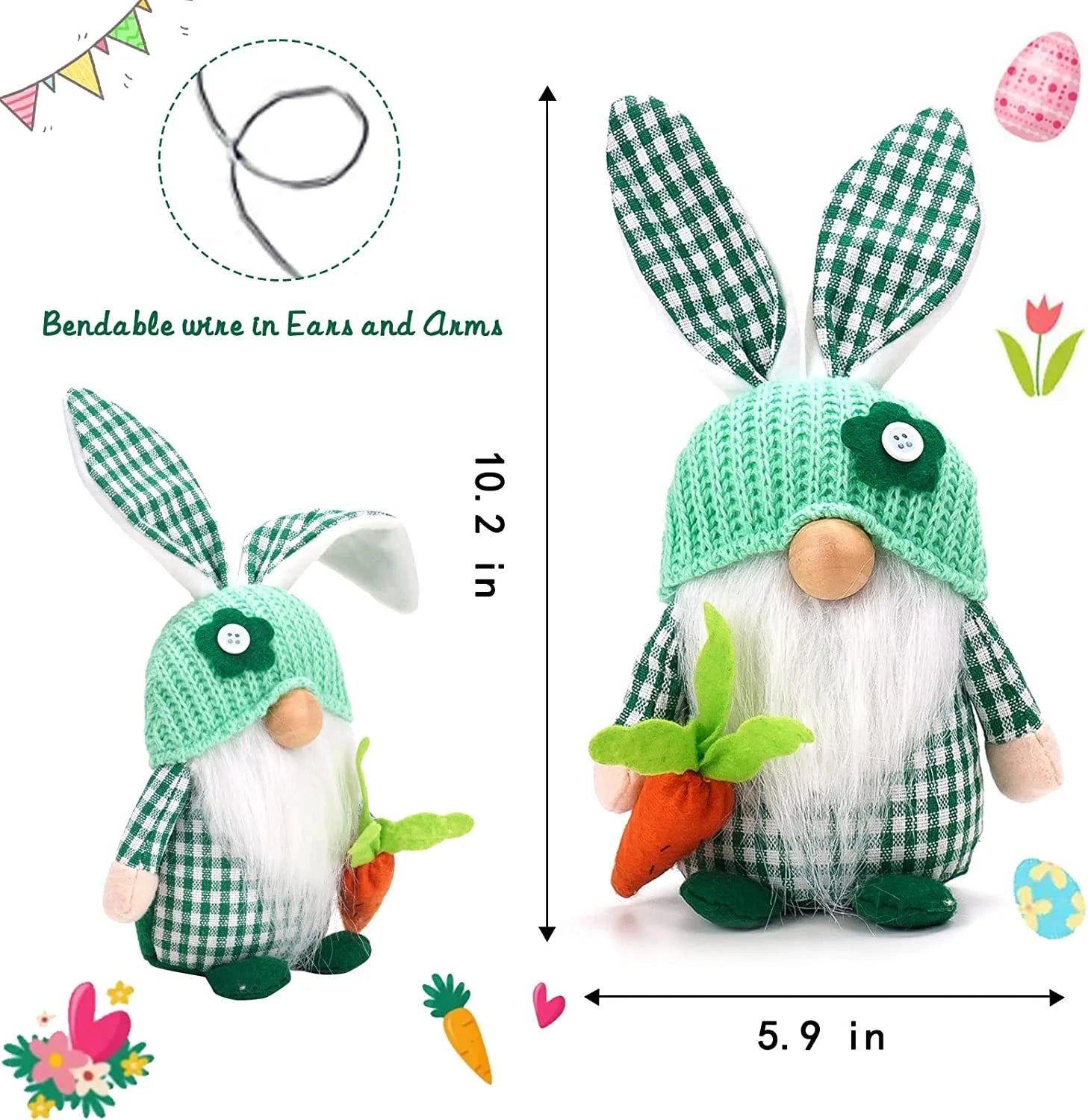 Easter Gnomes Decorations, 2 Pack Bunny Tiered Tray Plush Gnome Decor T8107