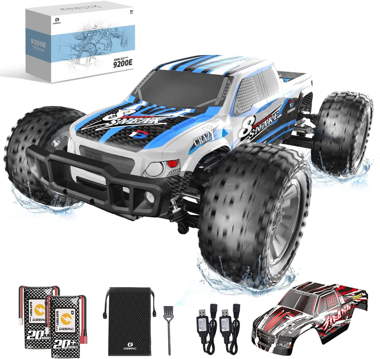 Large Hobby RC Car, 48 KM/H 1:10 Scale 4WD 2.4GHz Off Road Monster Truck Toy, 2 Batteries C549