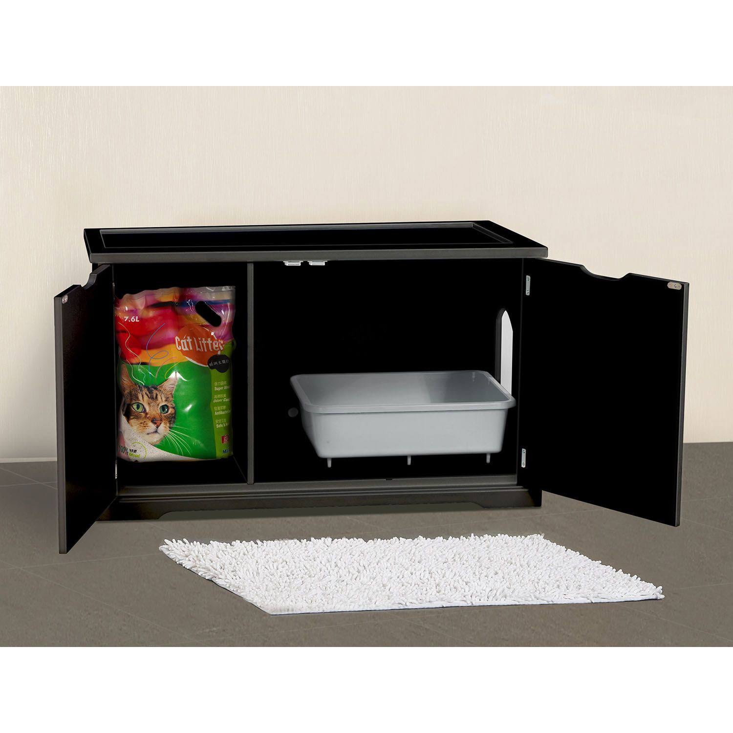 Black Decorative Bench with Enclosed Cat Litter Box A284