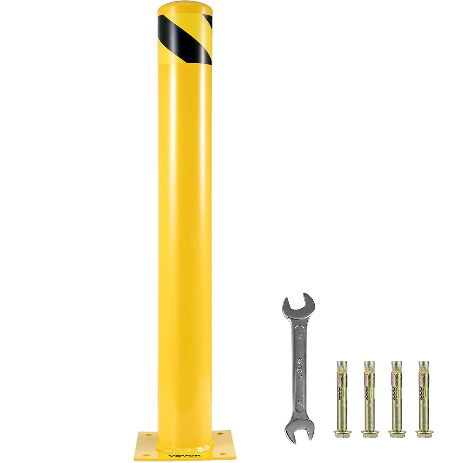 Yellow Powder Coat Steel Safety Barrier Bollard with 4 Anchor Bolts A211
