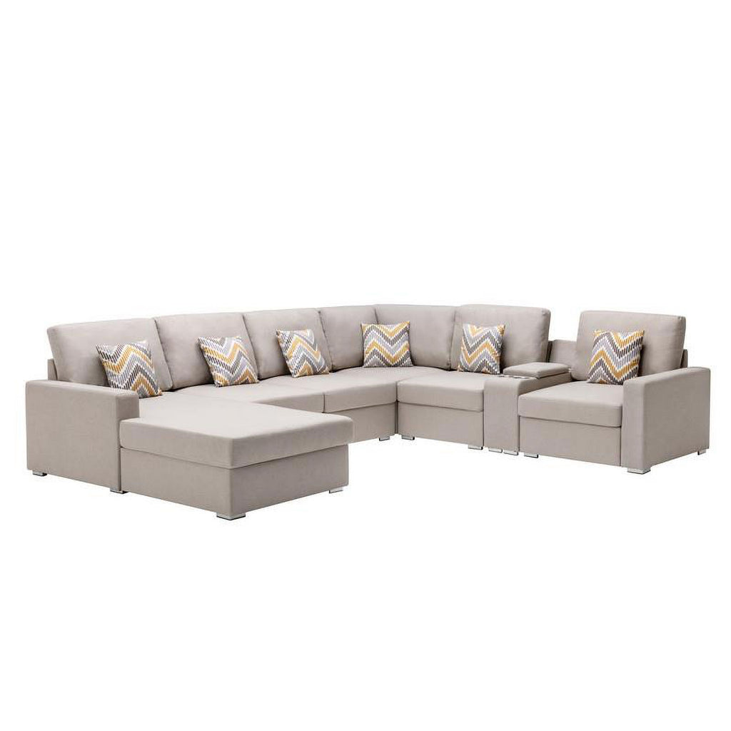 Beige Fabric Reversible Sectional with Storage Console L19144