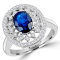 Oval Blue Sapphire Halo Cocktail Ring in 14K White Gold - Size 6.25 U2966