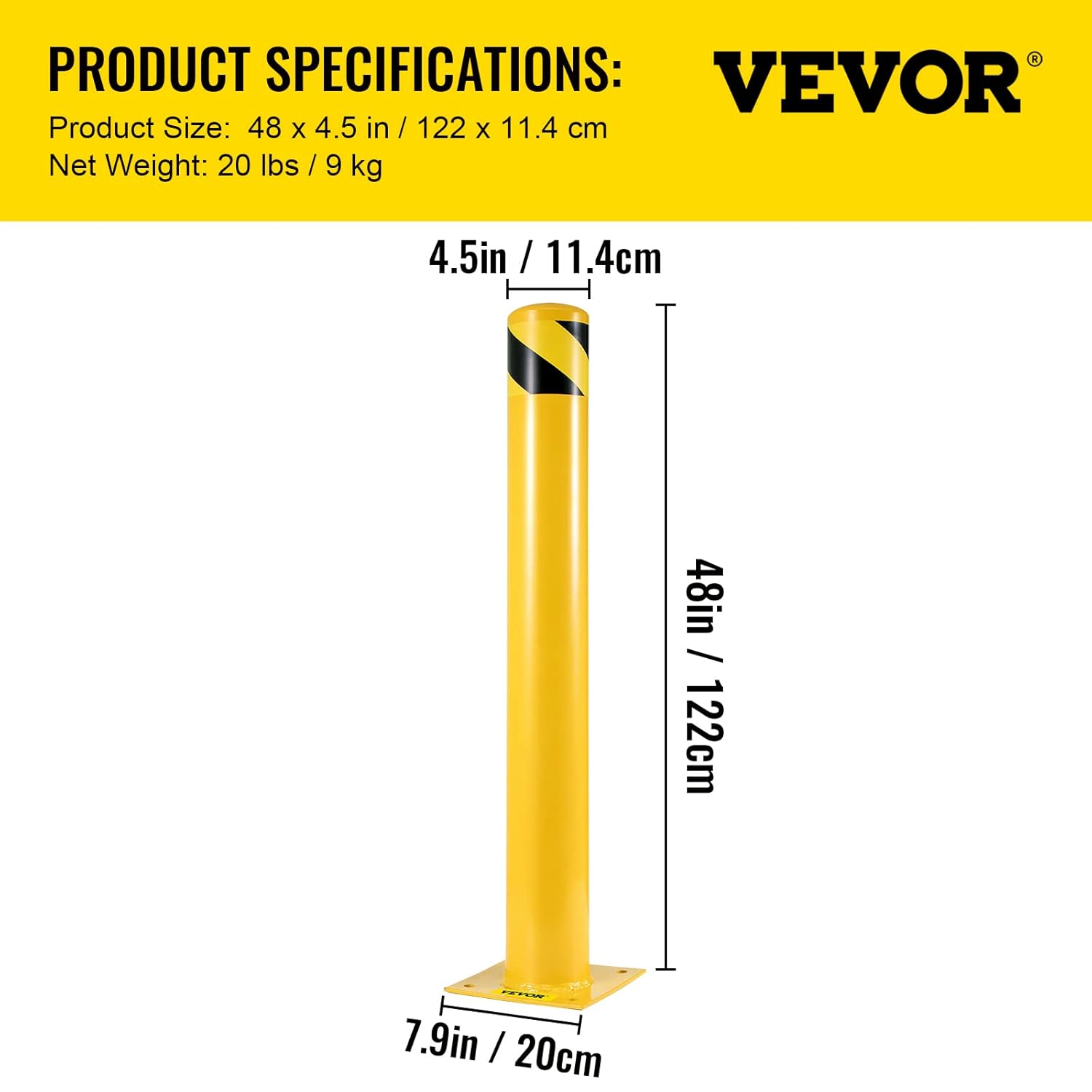 Yellow Powder Coat Steel Safety Barrier Bollard with 4 Anchor Bolts A211