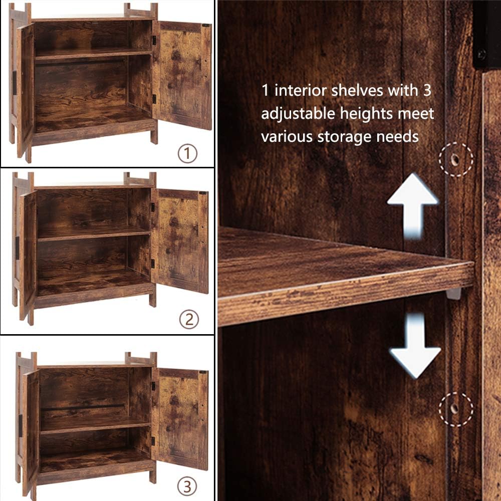 Rustic Brown Floor Storage Cabinet with 2 Doors and Adjustable Shelf A6651