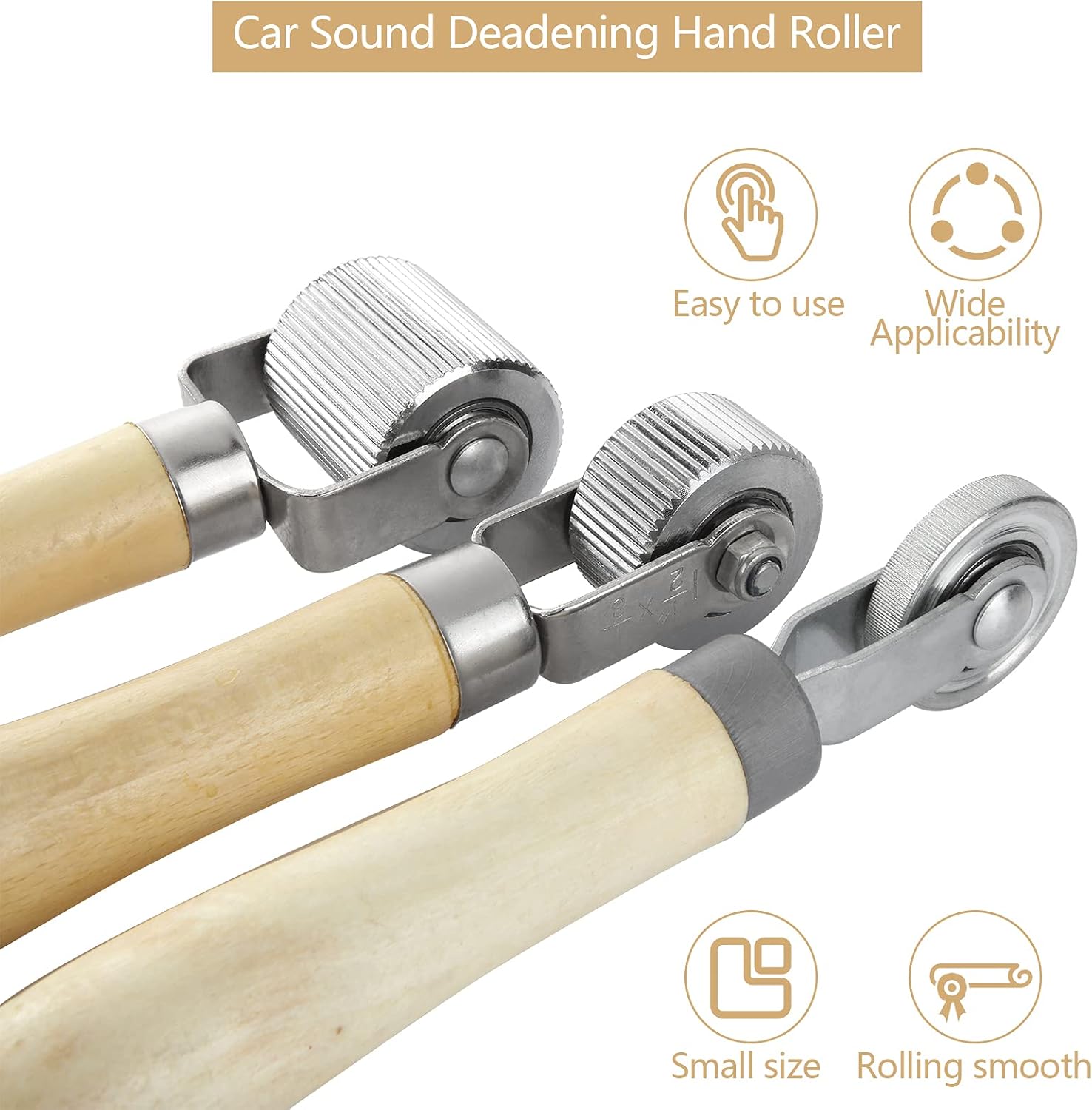 3 Pcs Car Sound Deadening Roller with Wooden Handle L7036