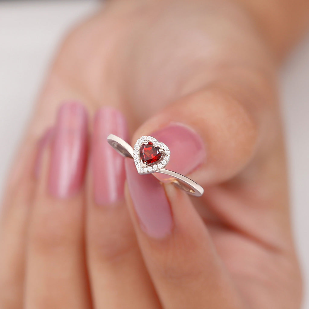Heart Promise Ring with Diamond Halo, 925 Sterling Silver V241