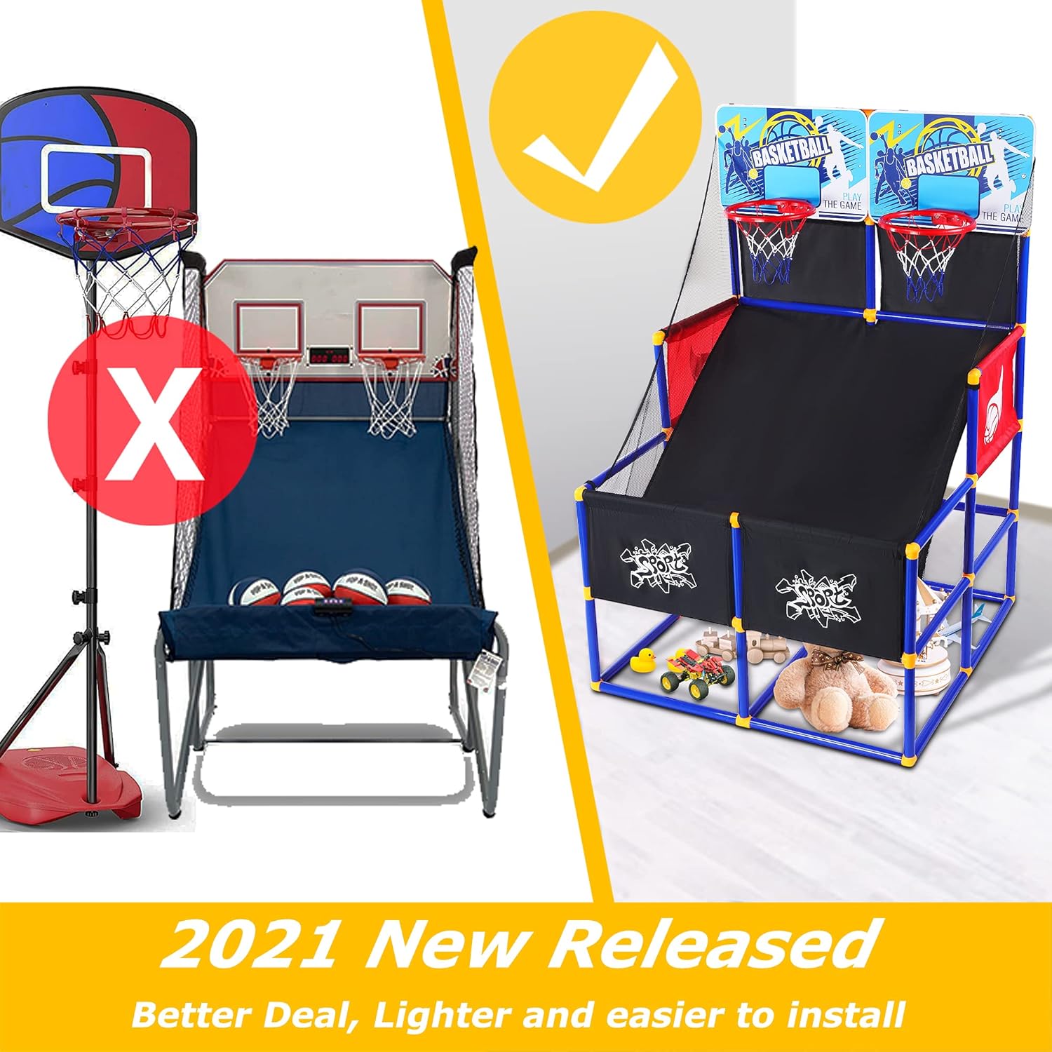 Kids Arcade Basketball Hoop with 6 Basketballs and Air Pump Q748