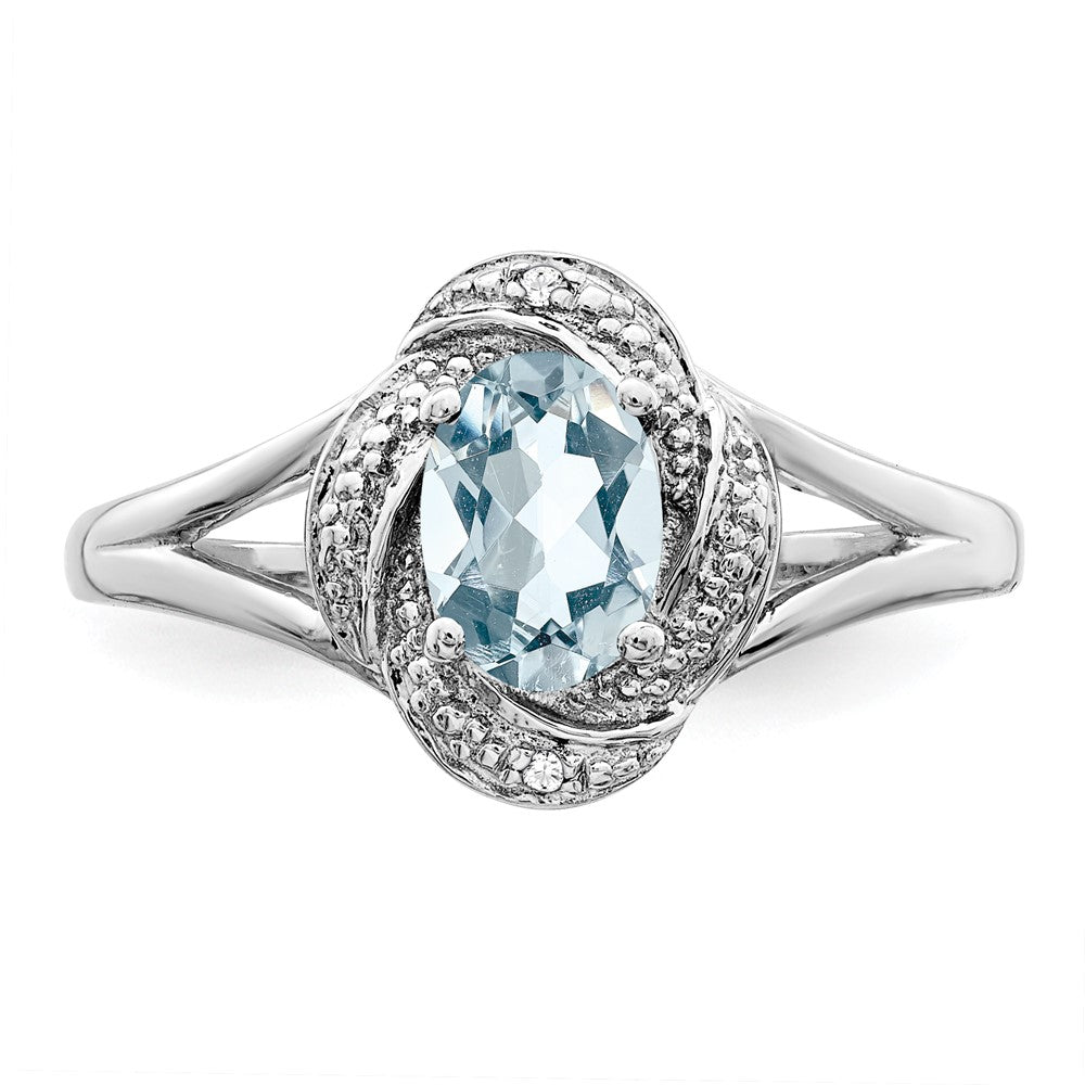 Rhodium-plated Diamond & Aquamarine Ring W797934
